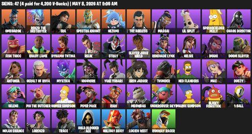 [PC/PSN/XBOX] | 47 skins | 1500 V-bucks | Omegarok | Renzo the Destroyer | Era | Spectra Knight | Nezumi | The Ageless | Massai | Lil Split | Full Access