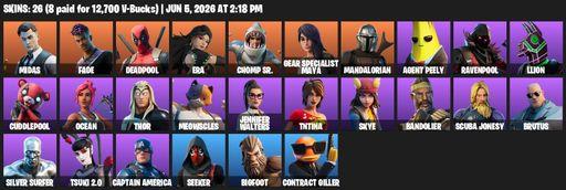 [PC/PSN/XBOX] | 26 skins | Midas | Fade | Deadpool | Era | Chomp Sr. | Gear Specialist Maya | Mandalorian | Agent Peely | Ravenpool | LLion | Full Access