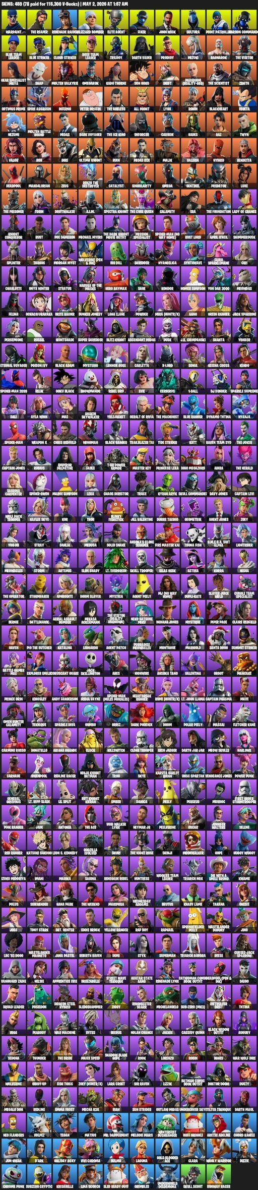 [PC/PSN/XBOX] | 459 skins | Take The L | OG STW | Renegade Raider | The Reaper | Elite Agent | Omega | Lara Croft | Warpaint | Blizzard Bomber | Fixer | Full Access