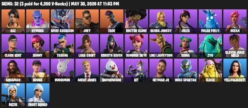 [PC/XBOX] | 32 skins | Lara Croft | Raz | Kymera | Spire Assassin | Joey | Fade | Doctor Slone | Scuba Jonesy | Jules | Polar Peely | Ocean | Full Access
