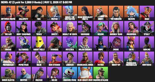 [PC/PSN/XBOX] | 47 skins | Optimus Prime | Calamity | Era | Mizuki | Renzo the Destroyer | Gear Specialist Maya | Drift | The Ageless | Nezumi | Rian | Full Access