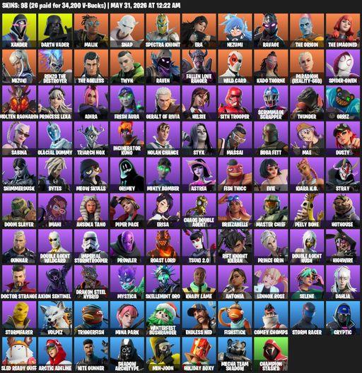 [PC/XBOX] | 98 skins | Xander | Darth Vader | Malik | Snap | Spectra Knight | Era | Nezumi | Ravage | The Origin | The Imagined | Mizuki | Full Access