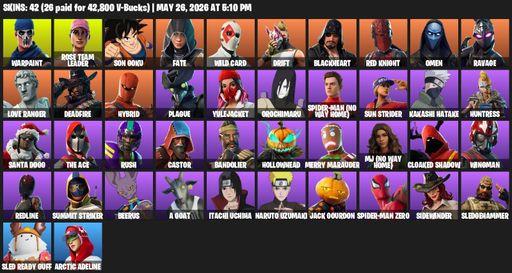 [PC] | 42 skins | OG STW | Warpaint | Rose Team Leader | Son Goku | Fate | Wild Card | Drift | Blackheart | Red Knight | Omen | Ravage | Love Ranger | Full Access