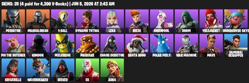 [PC/PSN/XBOX] | 25 skins | Predator | Mandalorian | 1-Ball | Dynamo TNTina | Lexa | Reese | Gwenpool | Doom | Yulejacket | Undercover Skye | Full Access