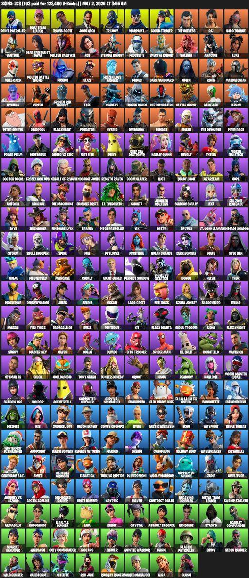 [PC/PSN/XBOX] | 228 skins | OG STW | Travis Scott | Lara Croft | Point Patroller | Rose Team Leader | John Wick | Trilogy | Warpaint | Cloud Striker | Full Access