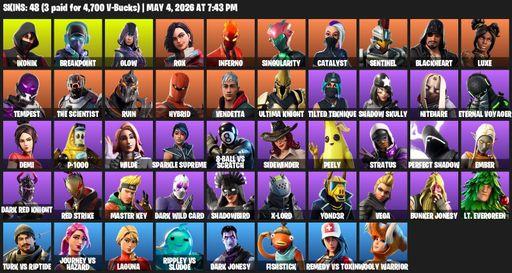 [PC/PSN/XBOX] | 48 skins | IKONIK | Breakpoint | Glow | Rox | Inferno | Singularity | Catalyst | Sentinel | Blackheart | Luxe | Tempest | Full Access