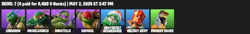 [PC/PSN] | 7 skins | Leonardo | Michelangelo | Donatello | Raphael | Winterfest Bushranger | Holiday Boxy | Runway Racer | Raph's Sai | Full Access