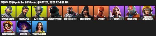 [PC/XBOX] | 13 skins | Take The L | The Reaper | Elite Agent | Mako | Rogue Agent | Dark Voyager | The Scientist | Blackheart | Hybrid | Wilde | Full Access