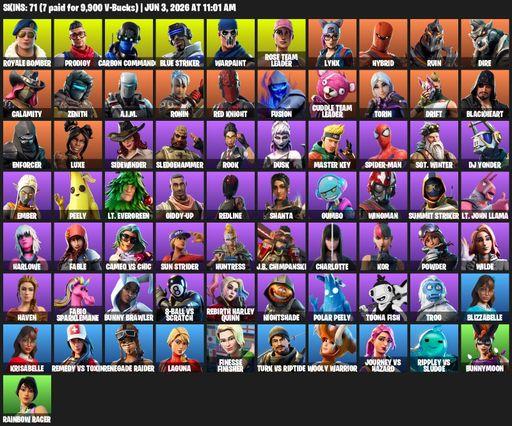 [PC/PSN/XBOX] | 71 skins | OG STW | Renegade Raider | Reaper Axe | Royale Bomber | Prodigy | Carbon Commando | Blue Striker | Warpaint | Full Access