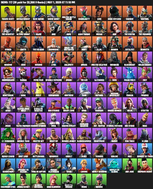 [PC/XBOX] | 117 skins | Take The L | Travis Scott | Royale Knight | Blue Squire | Omega | Rogue Agent | Molten Battle Hound | Singularity | Luxe | Full Access