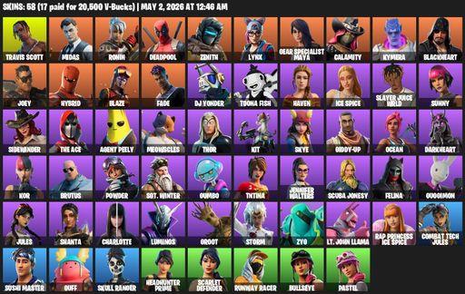[PC/PSN/XBOX] | 58 skins | Travis Scott | Midas | Ronin | Deadpool | Zenith | Lynx | Gear Specialist Maya | Calamity | Kymera | Blackheart | Joey | Full Access
