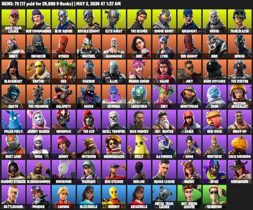 [PC/PSN/XBOX] | 79 skins | 850 V-bucks | Take The L | OG STW | Royale Knight | The Reaper | Elite Agent | Blue Squire | Omega | Rose Team Leader | Full Access