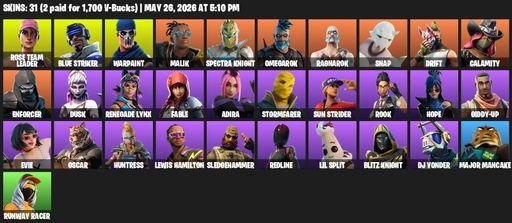[PC/XBOX] | 31 skins | OG STW | Rose Team Leader | Blue Striker | Warpaint | Malik | Spectra Knight | Omegarok | Ragnarok | Snap | Drift | Calamity | Full Access