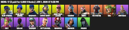 [PC/PSN/XBOX] | 17 skins | OG STW | Blue Striker | Blue Team Leader | Warpaint | Rogue Agent | Rose Team Leader | Carbide | Drift | The Visitor | Rex | Full Access