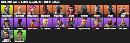 [PC/PSN/XBOX] | 22 skins | Omega | Rogue Agent | Ragnarok | Power Chord | Red Knight | The Visitor | Valor | Enforcer | Carbide | Drift | Teknique | Full Access