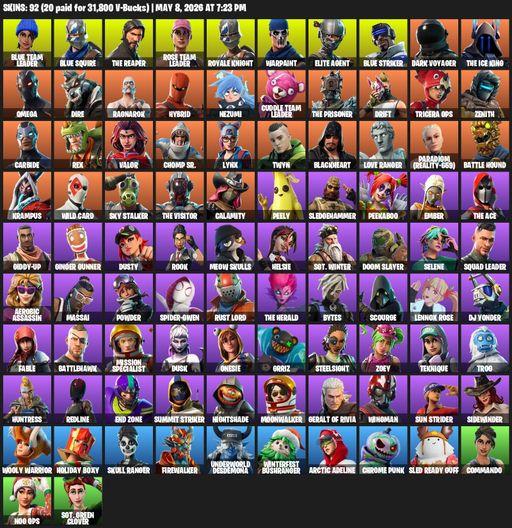 [PC/XBOX] | 92 skins | Take The L | OG STW | Royale Knight | The Reaper | Elite Agent | Blue Squire | Omega | Reaper Axe | Blue Team Leader | Full Access