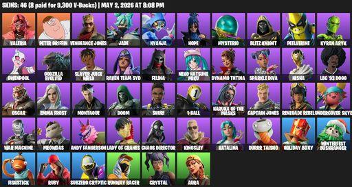 [PC/XBOX] | 46 skins | Reaper Axe | Valeria | Peter Griffin | Vengeance Jones | Jade | Nyanja | Hope | Mysterio | Blitz Knight | Peelverine | Full Access