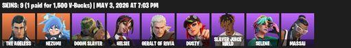 [PC/PSN/XBOX] | 9 skins | The Ageless | Nezumi | Doom Slayer | Helsie | Geralt of Rivia | Dusty | Slayer Juice WRLD | Selene | Massai | Crucible Blade | Full Access