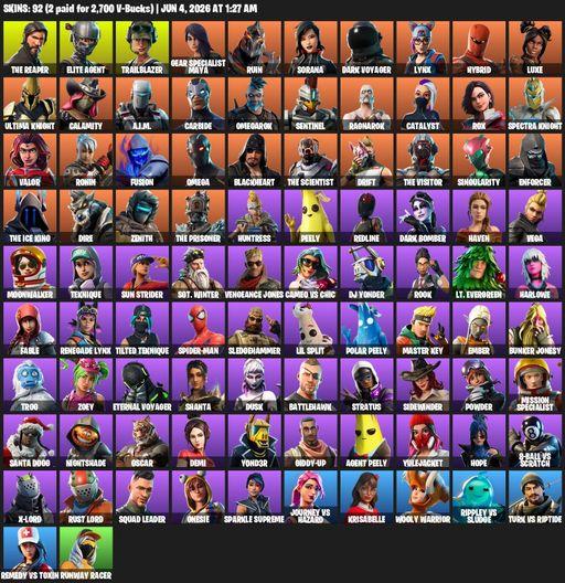 [PC/PSN/XBOX] | 92 skins | Take The L | The Reaper | Elite Agent | Omega | Mako | Trailblazer | Gear Specialist Maya | Ruin | Sorana | Dark Voyager | Full Access