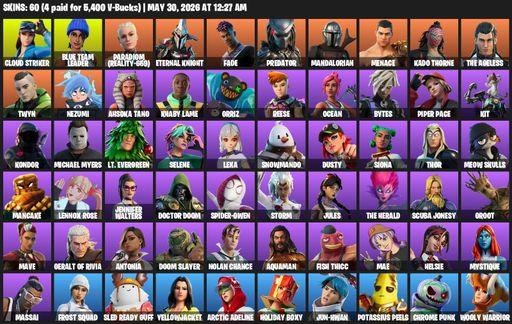 [PC/PSN/XBOX] | 60 skins | 2450 V-bucks | Cloud Striker | Blue Team Leader | Paradigm (Reality-659) | Eternal Knight | Fade | Predator | Mandalorian | Full Access
