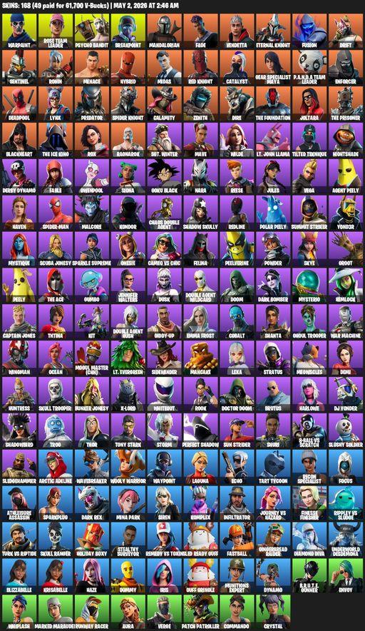 [PC/PSN/XBOX] | 168 skins | 550 V-bucks | Leviathan Axe | OG STW | Warpaint | Rose Team Leader | Psycho Bandit | Breakpoint | Mandalorian | Fade | Full Access