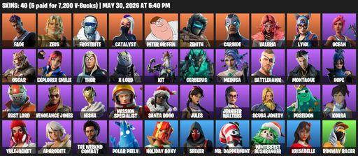 [PC/XBOX] | 40 skins | Fade | Zeus | Frostbite | Catalyst | Peter Griffin | Zenith | Carbide | Valeria | Lynx | Ocean | Oscar | Explorer Emilie | Thor | Full Access