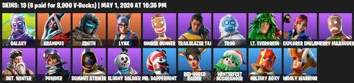 [PC/XBOX] | 19 skins | Galaxy | Krampus | Zenith | Lynx | Ginger Gunner | Trailblazer Tai | Trog | Lt. Evergreen | Explorer Emilie | Merry Marauder | Full Access