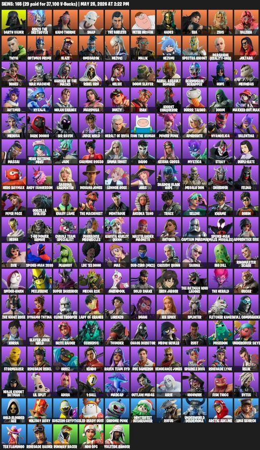 [PC] | 165 skins | Renegade Raider | Darth Vader | Renzo the Destroyer | Kado Thorne | Snap | The Ageless | Peter Griffin | Hades | Era | Zeus | Full Access