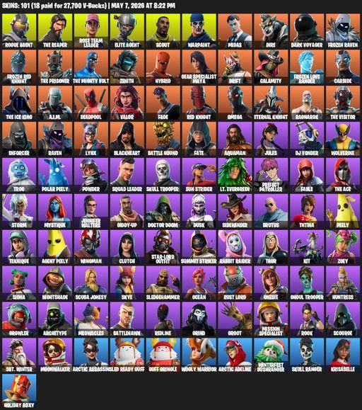 [PC/PSN/XBOX] | 101 skins | 1400 V-bucks | Take The L | OG STW | The Reaper | Elite Agent | Omega | Rogue Agent | Rose Team Leader | Scout | Warpaint | Full Access