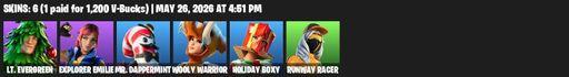 [PC/PSN/XBOX] | 6 skins | Lt. Evergreen | Explorer Emilie | Mr. Dappermint | Wooly Warrior | Holiday Boxy | Runway Racer | Groot's Sap Axes | Full Access