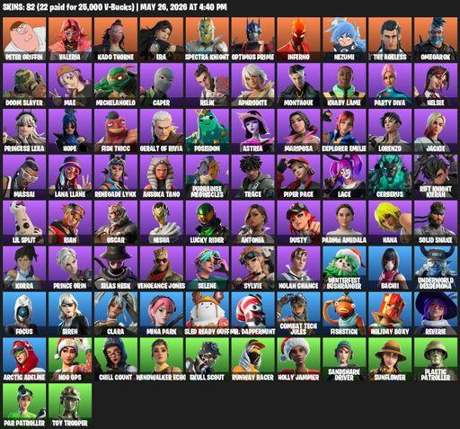[PC/XBOX] | 82 skins | Peter Griffin | Valeria | Kado Thorne | Era | Spectra Knight | Optimus Prime | Inferno | Nezumi | The Ageless | Omegarok | Full Access