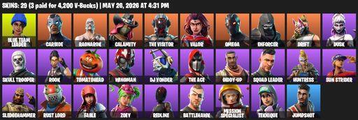 [PC/XBOX] | 29 skins | 1100 V-bucks | Take The L | Omega | Blue Team Leader | Carbide | Ragnarok | Calamity | The Visitor | Valor | Enforcer | Drift | Full Access