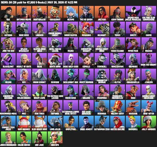 [PC/PSN/XBOX] | 84 skins | Era | Optimus Prime | Driftwalker | Crackshot | Nezumi | The Ice Queen | Joltara | Kado Thorne | Spider-Man (Miles Morales) | Full Access