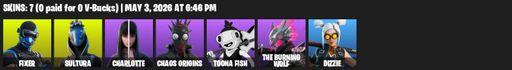 [PC/PSN/XBOX] | 7 skins | Fixer | Sultura | Charlotte | Chaos Origins | Toona Fish | The Burning Wolf | Dizzie | Bugha Blades | Demonslayer Blade | Full Access