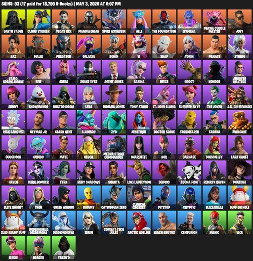 [PC/PSN/XBOX] | 93 skins | Leviathan Axe | Lara Croft | Darth Vader | Cloud Striker | Midas Rex | Mandalorian | Spire Assassin | Alli | The Foundation | Full Access