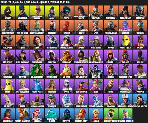 [PC/PSN/XBOX] | 79 skins | 500 V-bucks | OG STW | IKONIK | Warpaint | Rose Team Leader | Glow | Zenith | Gear Specialist Maya | Sentinel | Omegarok | Full Access