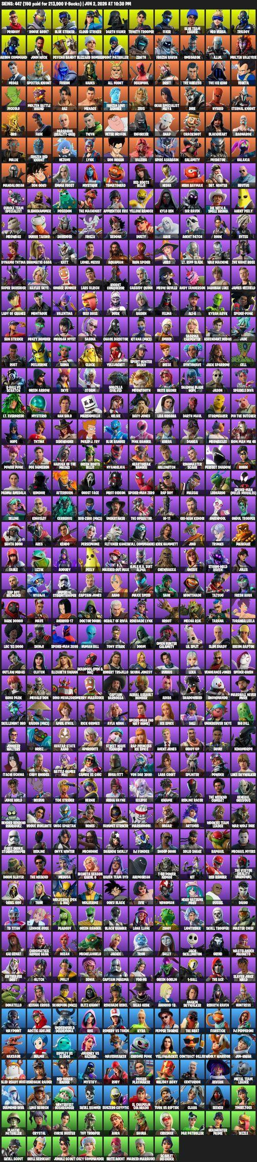 [PC/PSN/XBOX] | 447 skins | Leviathan Axe | Renegade Raider | Lara Croft | Prodigy | Rogue Agent | Blue Striker | Cloud Striker | Darth Vader | Full Access
