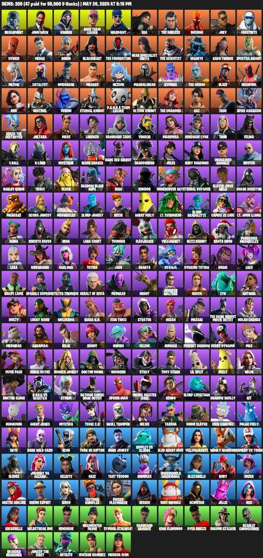 [PC/PSN/XBOX] | 205 skins | 650 V-bucks | Leviathan Axe | OG STW | Lara Croft | Breakpoint | John Wick | Xander | Rose Team Leader | Warpaint | Era | Full Access