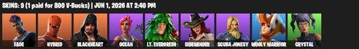 [PC/PSN] | 9 skins | Fade | Hybrid | Blackheart | Ocean | Lt. Evergreen | Sidewinder | Scuba Jonesy | Wooly Warrior | Crystal | Eon Blades | Full Access