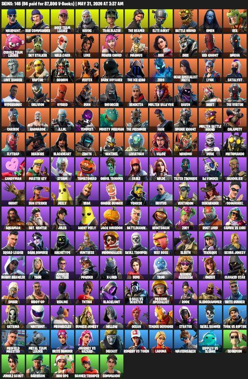 [PC/PSN/XBOX] | 145 skins | Take The L | OG STW | The Reaper | Elite Agent | Omega | Warpaint | Sub Commander | Rose Team Leader | Havoc | Trailblazer | Full Access