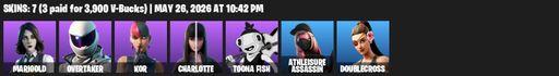 [PC/XBOX] | 7 skins | Marigold | Overtaker | Kor | Charlotte | Toona Fish | Athleisure Assassin | Doublecross | Groot's Sap Axes | Full Access