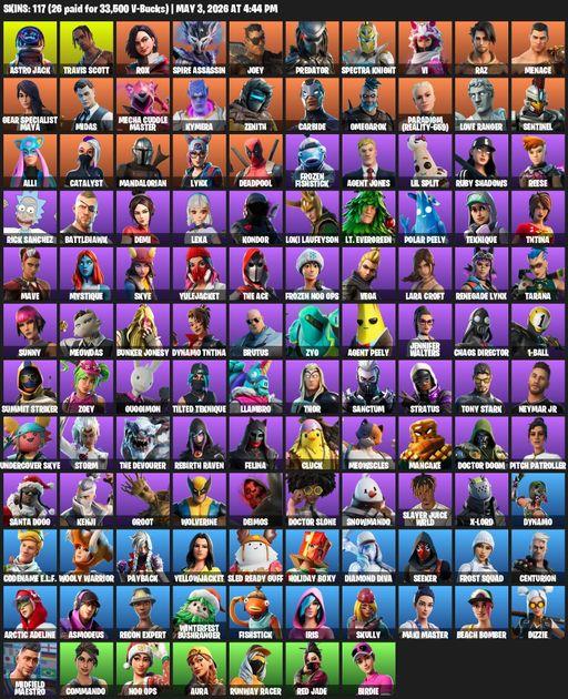 [PC/PSN] | 117 skins | Leviathan Axe | Travis Scott | Lara Croft | Astro Jack | Rox | Spire Assassin | Joey | Predator | Spectra Knight | Vi | Raz | Full Access