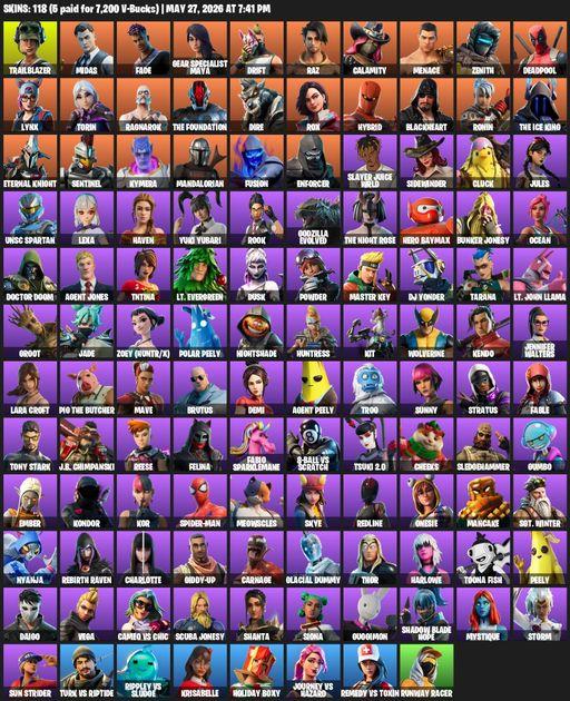 [PC/PSN/XBOX] | 118 skins | Lara Croft | Reaper Axe | Trailblazer | Midas | Fade | Gear Specialist Maya | Drift | Raz | Calamity | Menace | Zenith | Full Access