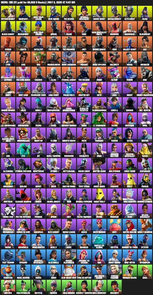 [PC/XBOX] | 188 skins | 2650 V-bucks | Leviathan Axe | Merry Mint Axe | Take The L | Floss | OG STW | Black Knight | Sparkle Specialist | Full Access
