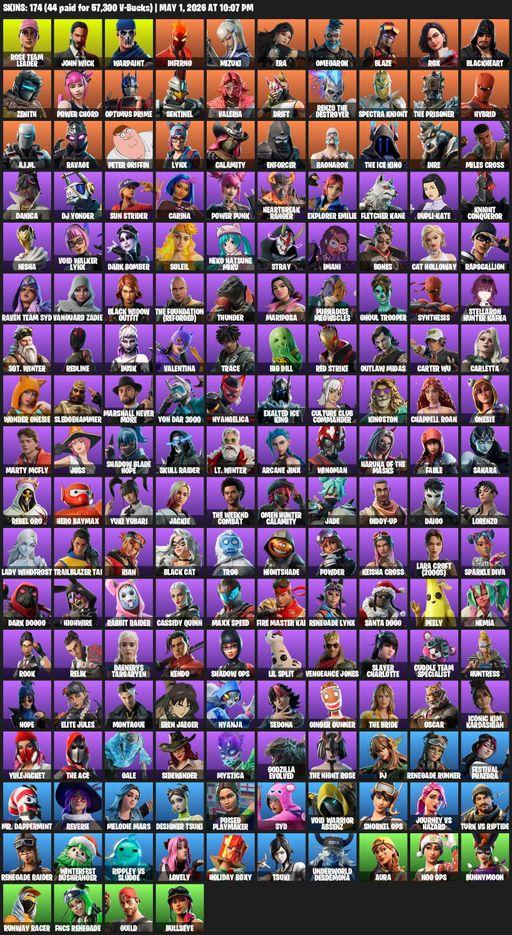 [PC/PSN/XBOX] | 174 skins | OG STW | Renegade Raider | Rose Team Leader | John Wick | Warpaint | Inferno | Mizuki | Era | Omegarok | Blaze | Rox | Full Access