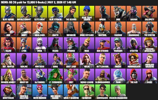 [PC/PSN/XBOX] | 58 skins | 650 V-bucks | Take The L | Royale Knight | The Reaper | Elite Agent | Blue Squire | Omega | Blue Striker | Blue Team Leader | Full Access