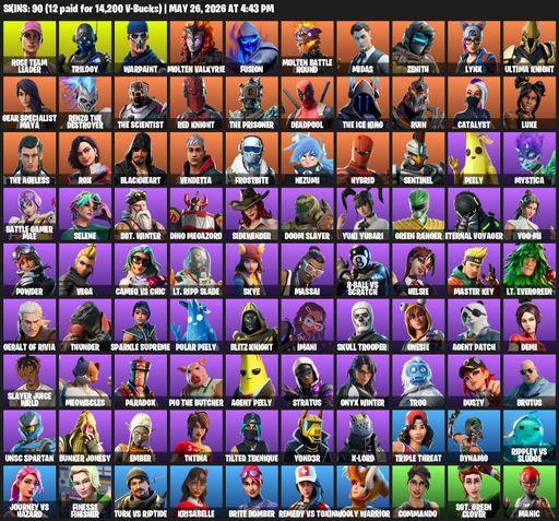 [PC/XBOX] | 90 skins | 2800 V-bucks | OG STW | Reaper Axe | Rose Team Leader | Trilogy | Warpaint | Molten Valkyrie | Fusion | Molten Battle Hound | Full Access