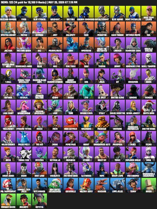 [PC/XBOX] | 123 skins | Take The L | OG STW | Royale Knight | Blue Squire | Lara Croft | Blizzard Bomber | Fixer | Blue Striker | Warpaint | Sultura | Full Access