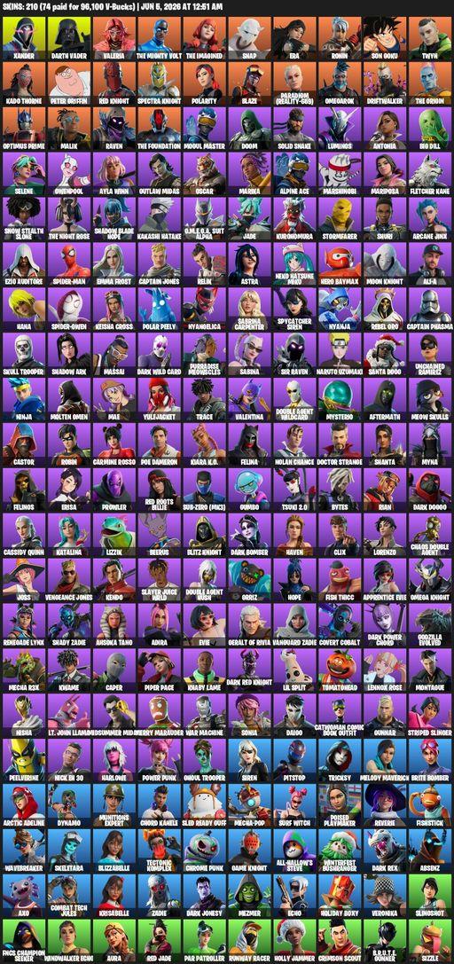 [PC/PSN/XBOX] | 210 skins | Reaper Axe | Xander | Darth Vader | Valeria | The Mighty Volt | The Imagined | Snap | Era | Ronin | Son Goku | Twyn | Full Access