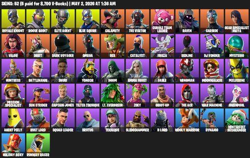 [PC/PSN/XBOX] | 52 skins | Take The L | Royale Knight | Elite Agent | Blue Squire | Omega | Rogue Agent | Calamity | The Visitor | Cuddle Team Leader | Full Access